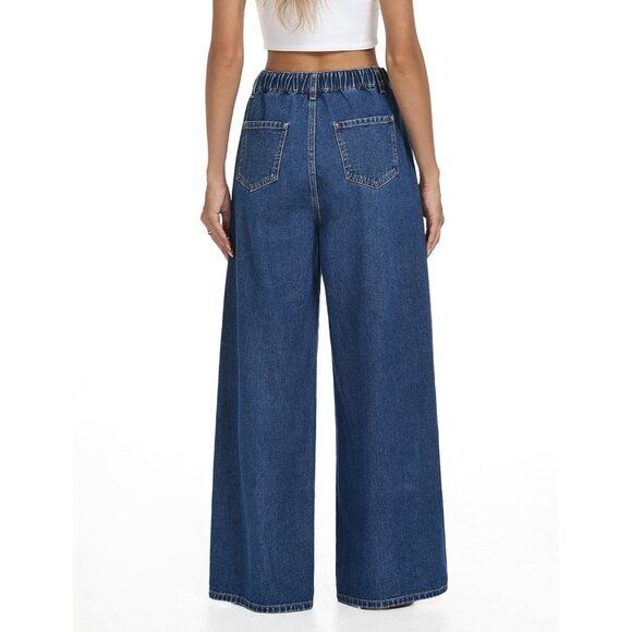 Women's Wide Leg Jeans Cotton Spandex High Waist Casual Streetwear - Picture 2 of 6